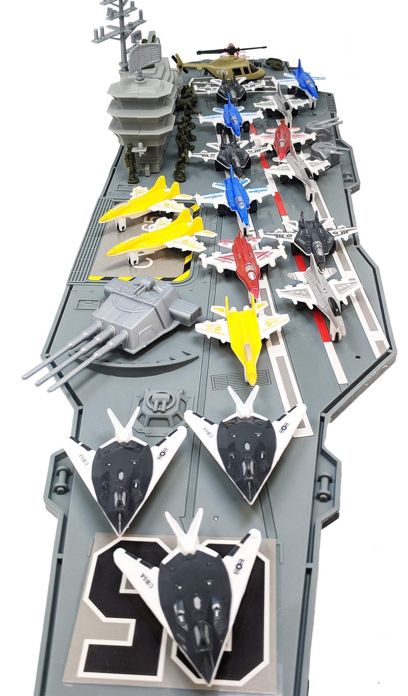 Toy Essentials 33 Inch Aircraft Carrier with Soldiers Jets Military Vehicles 18 Fighter Jets - Image 3