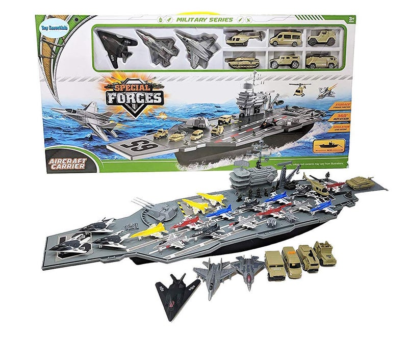Toy Essentials 33 Inch Aircraft Carrier with Soldiers Jets Military Vehicles 18 Fighter Jets - Image 2