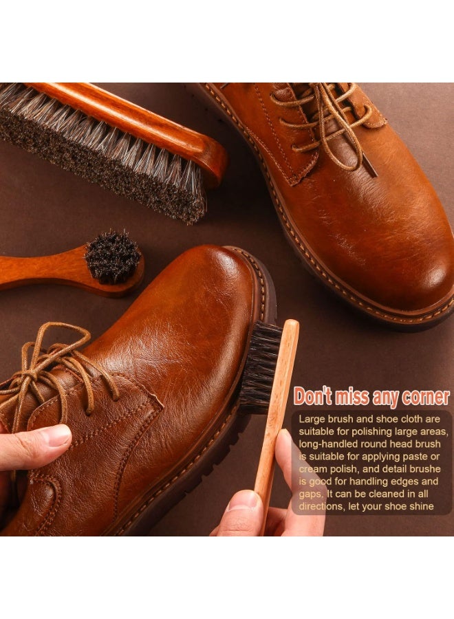 4 Pcs Horsehair Shine Shoes Brush Kit Polish Dauber Applicators Cleaning Leather Shoes Boots Care Brushes Suede - Image 3