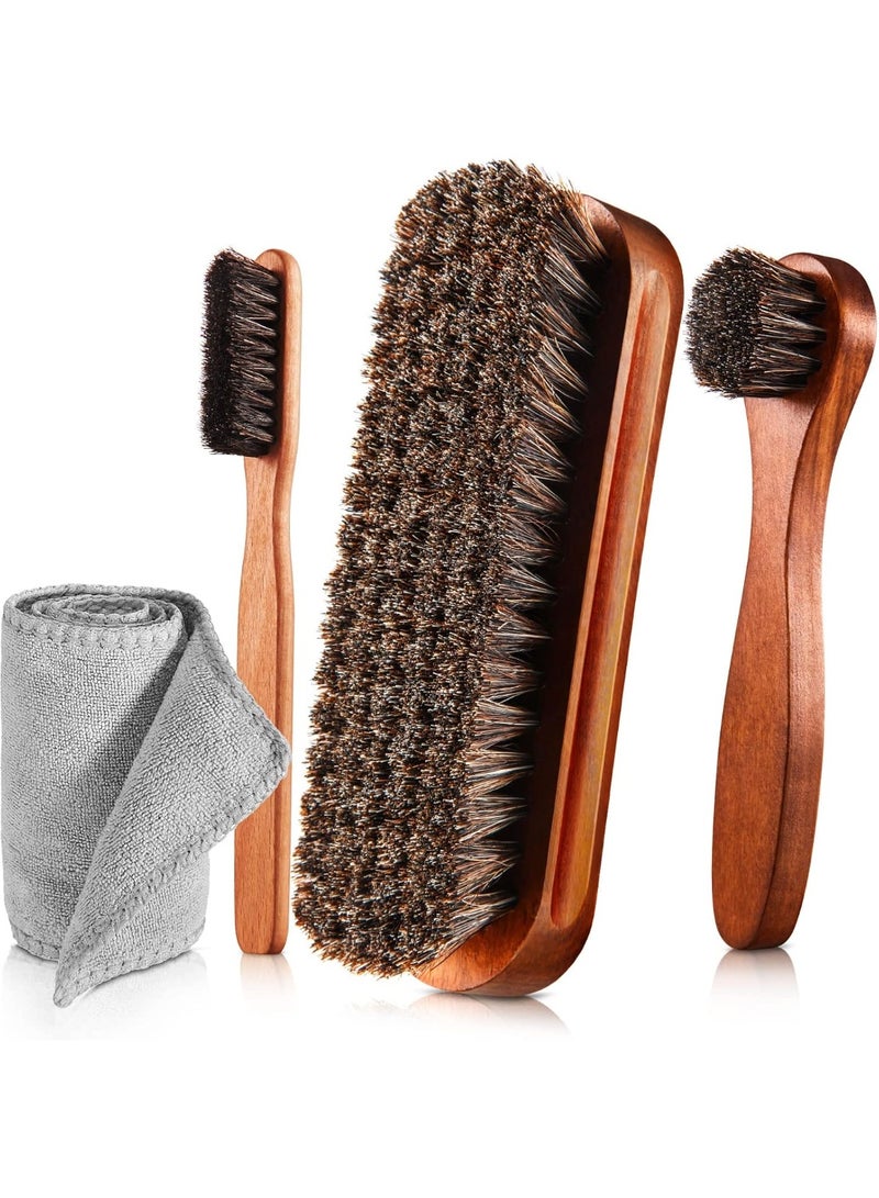 4 Pcs Horsehair Shine Shoes Brush Kit Polish Dauber Applicators Cleaning Leather Shoes Boots Care Brushes Suede - Image 4