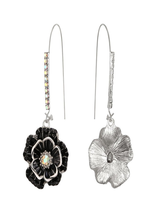 بريلوف أقراط متدلية أنيقة من بريلوف فاشن، مرصعة بأحجار الراين والمينا على شكل وردة، باللونين الأسود والفضي، للنساء - Image 5