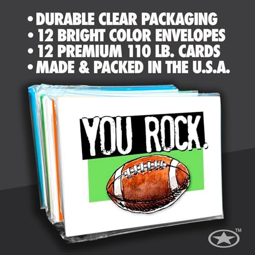 Play Strong Football You Rock Note Cards 12-Pack (4.25"x5.5") Illustrated Sports Powercards Thank You Note Card Set Perfect for Football Players, Coaches, Fans and Fanatics - They'll Love 'Em! - Image 2