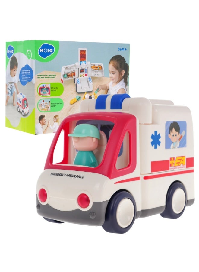 Hola Ambulance Car Toy for Ages 3+, Interactive Bump & Go Action with Lights & Sounds, 17x22.5x12.5cm - Image 1