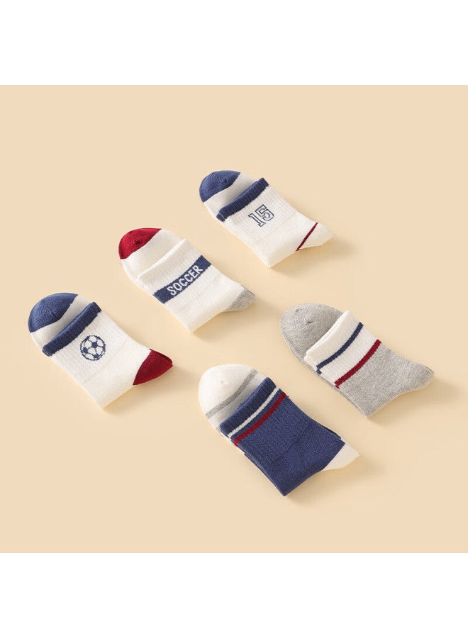 Red Bean Children's Socks Boys And Girls Four Seasons Breathable Mid-tube Cotton Socks Big Kids Student Sports Casual Socks W5019 20-22 - Image 1