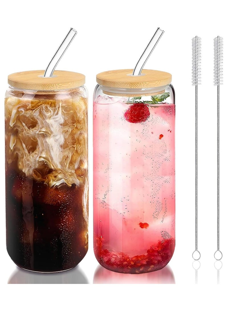 DAMCONME 20oz Glass Cups with Bamboo Lids and Glass Straws – Drinking Glasses Set of 2 - Image 1