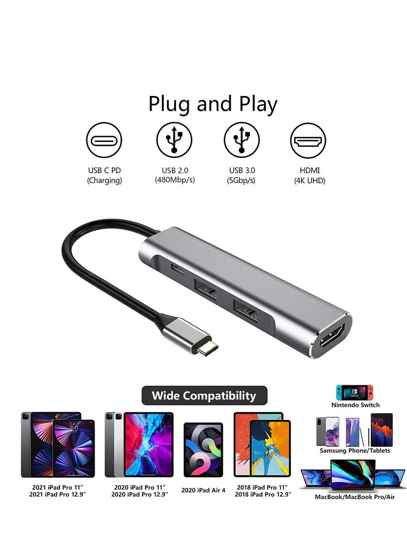 KASTWAVE - USB C-Type to HDMI Digital AV Multi-Port 4-in-1 Hub for Switch OLED/Nintendo USB-C (USB3.1) Adapter PD PC Charger for Samsung DeX Travel TV Docking Station 4K HDMI Dock - Image 1