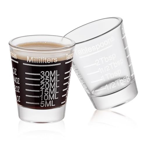 Ackers BORO3.3 Ackers Shot Glasses Etching Scale Measuring Cup 2PACK Espresso Shot Glasses Liquid Heavy Glass 26-Incremental Measurement 1 OZ, 2 TBS, 6 TSP, 30 ML Kitchen Tools - Image 1