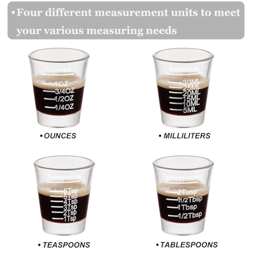 Ackers BORO3.3 Ackers Shot Glasses Etching Scale Measuring Cup 2PACK Espresso Shot Glasses Liquid Heavy Glass 26-Incremental Measurement 1 OZ, 2 TBS, 6 TSP, 30 ML Kitchen Tools - Image 4