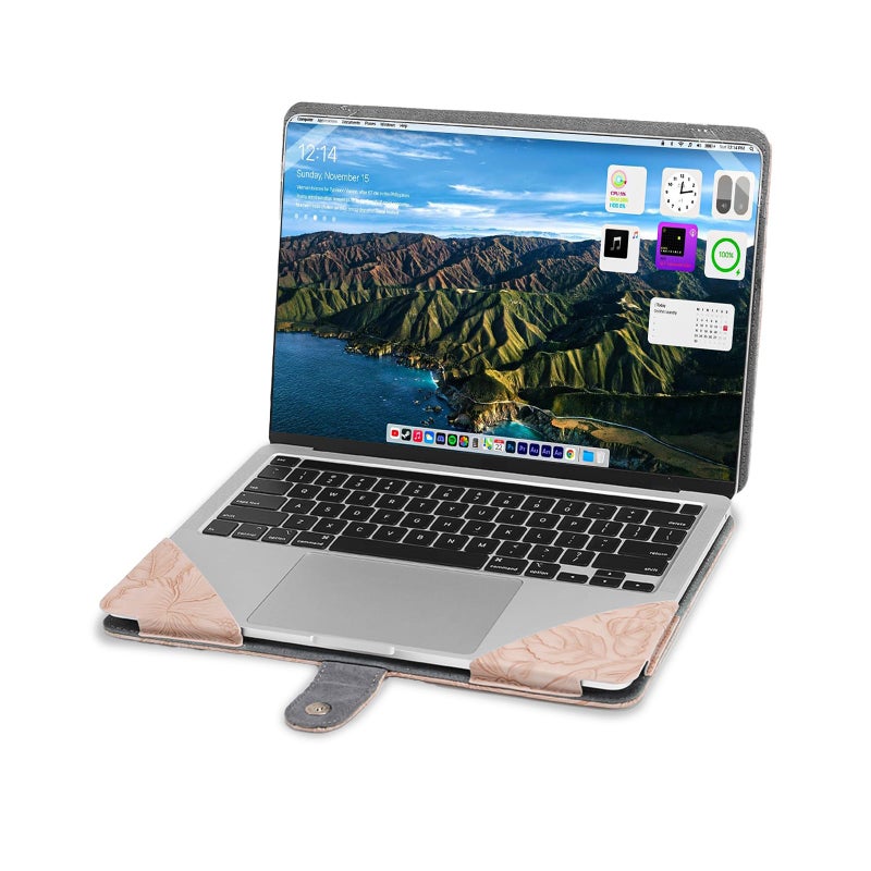 MOSISO Case Compatible with MacBook Air 13.6 inch M4 M3 M2 2025-2022 /Air 13 M1 2022-2018 /Pro 13 M2 M1 2025-2016, Embossed Retro Hibiscus PU Leather Portfolio Protective Stand Cover, Pink - Image 4