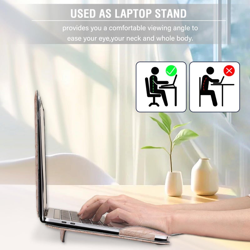MOSISO Case Compatible with MacBook Air 13.6 inch M4 M3 M2 2025-2022 /Air 13 M1 2022-2018 /Pro 13 M2 M1 2025-2016, Embossed Retro Hibiscus PU Leather Portfolio Protective Stand Cover, Pink - Image 2