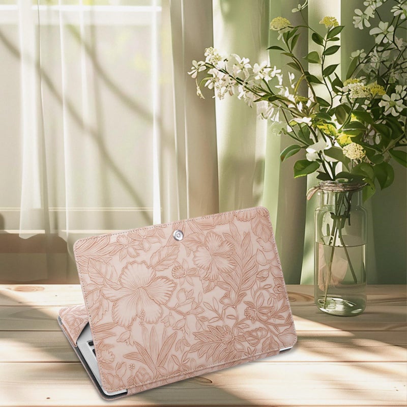 MOSISO Case Compatible with MacBook Air 13.6 inch M4 M3 M2 2025-2022 /Air 13 M1 2022-2018 /Pro 13 M2 M1 2025-2016, Embossed Retro Hibiscus PU Leather Portfolio Protective Stand Cover, Pink - Image 5