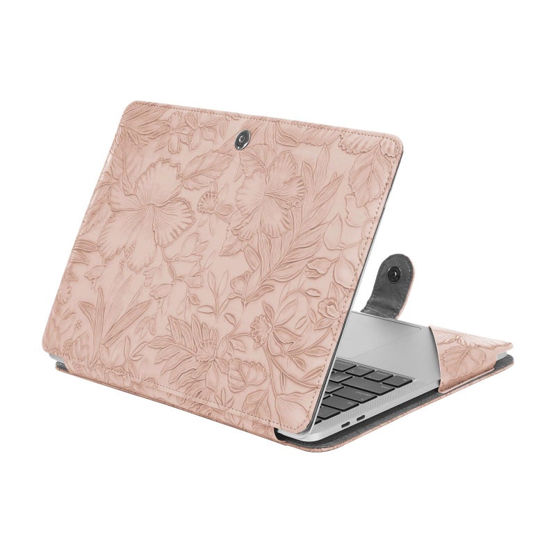 MOSISO Case Compatible with MacBook Air 13.6 inch M4 M3 M2 2025-2022 /Air 13 M1 2022-2018 /Pro 13 M2 M1 2025-2016, Embossed Retro Hibiscus PU Leather Portfolio Protective Stand Cover, Pink - Image 1