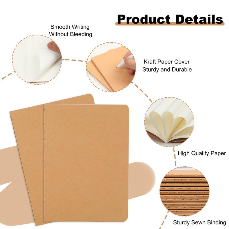 miikoul 60 Packs Kraft Small Blank Notebooks, Unlined Mini A6 Journals Bulk, Blank Notepads for Kids Student Back to School, Office, Sketching, Drawing, Writing Supplies, 5.5" X 4", 30 Sheets/60 Pages - Image 3