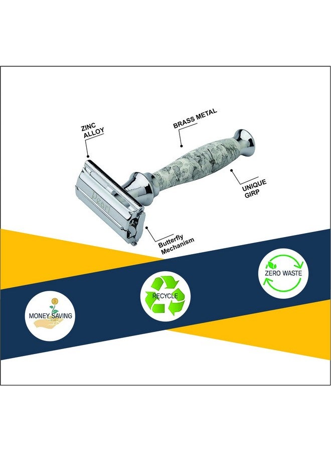 PEARL Shaving Double Edge Butterfly Safety Razor Ss-95(Marble White)Made With Brass Metal-Best Shaving Razor For Men|Classic&Traditional Shaving Kit|Premium Blade Razors For Diwali Gift Option - Image 4