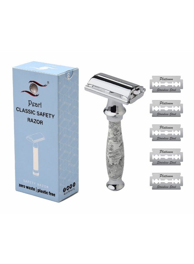 PEARL Shaving Double Edge Butterfly Safety Razor Ss-95(Marble White)Made With Brass Metal-Best Shaving Razor For Men|Classic&Traditional Shaving Kit|Premium Blade Razors For Diwali Gift Option - Image 2