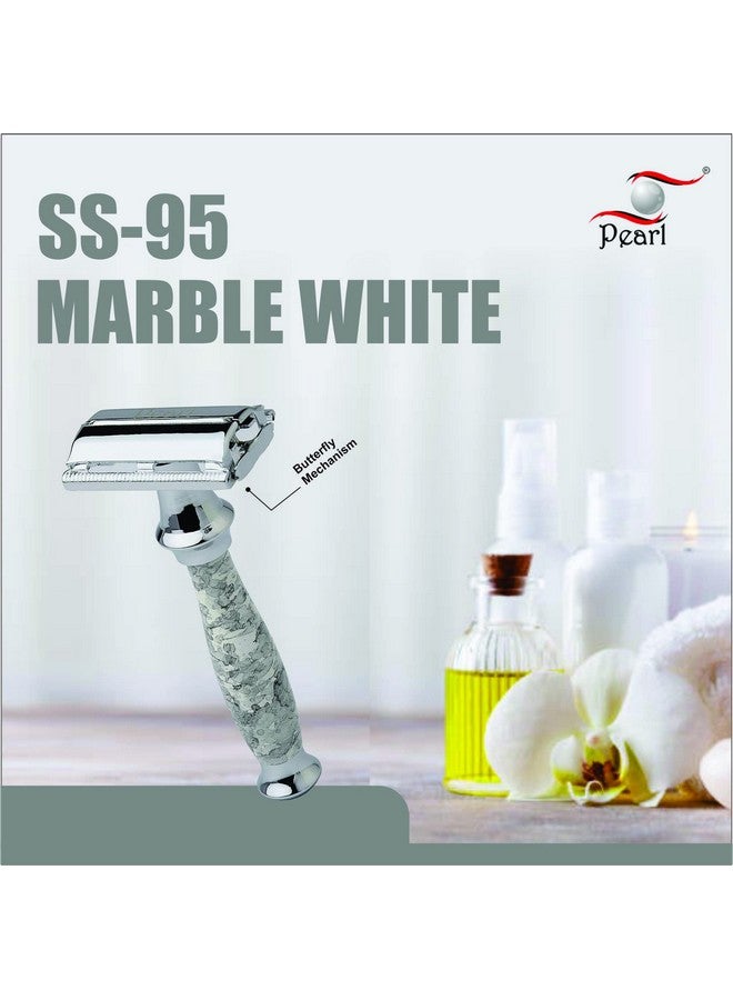 PEARL Shaving Double Edge Butterfly Safety Razor Ss-95(Marble White)Made With Brass Metal-Best Shaving Razor For Men|Classic&Traditional Shaving Kit|Premium Blade Razors For Diwali Gift Option - Image 5