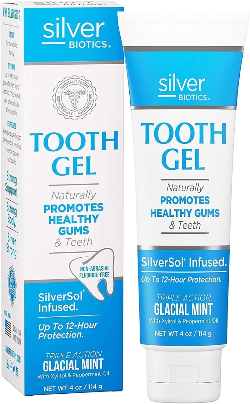 Silver Biotics Tooth Gel | SilverSol Agâ‚„Oâ‚„ 22 ppm Nano-Silver Infused Gel for All Natural Gum & Teeth Protection | Glacial Mint | 4 oz - Image 1