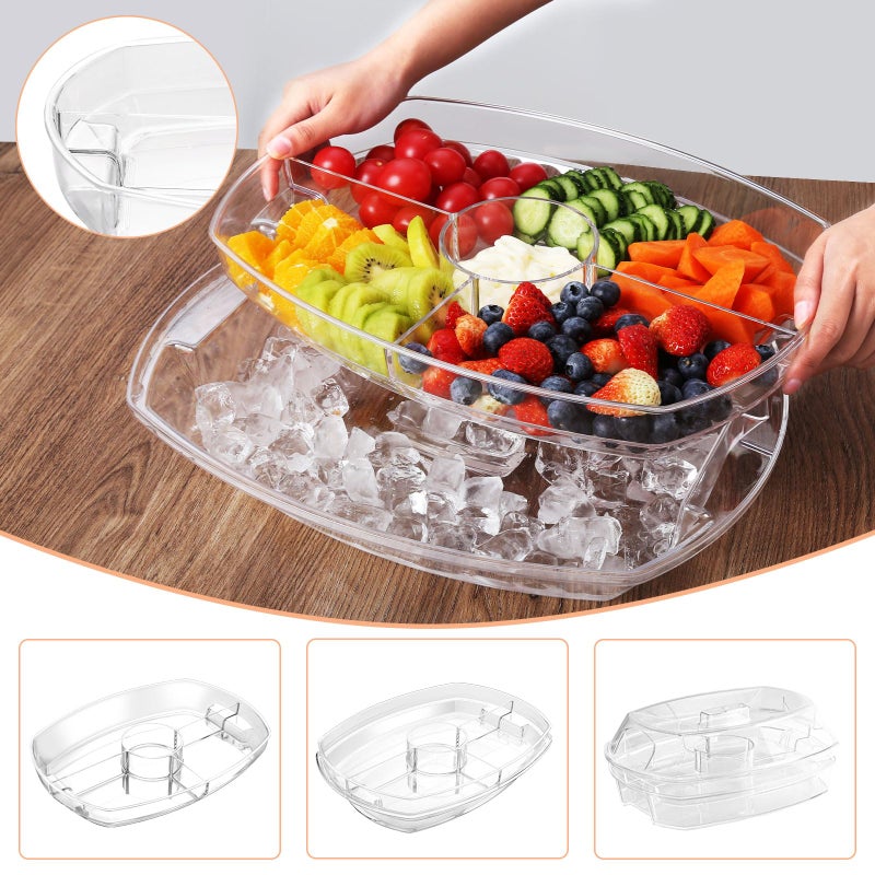 IVYHOME Fruit Ice Serving Tray, Chilled Veggie Tray, Shrimp Cocktail Serving Dish, Appetizer Serving Platter for Parties, with Lid and 4 Compartments - Image 2