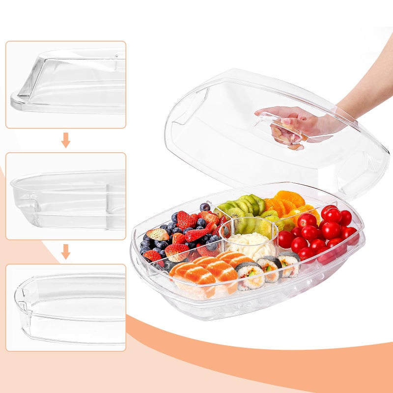 IVYHOME Fruit Ice Serving Tray, Chilled Veggie Tray, Shrimp Cocktail Serving Dish, Appetizer Serving Platter for Parties, with Lid and 4 Compartments - Image 5