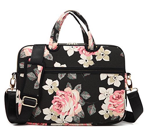 kayond Black Rose Patten water-resistant Laptop Shoulder Messenger Bag Case Sleeve for 15 Inch 15.6 Inch Laptop,Laptop Briefcase - Image 3