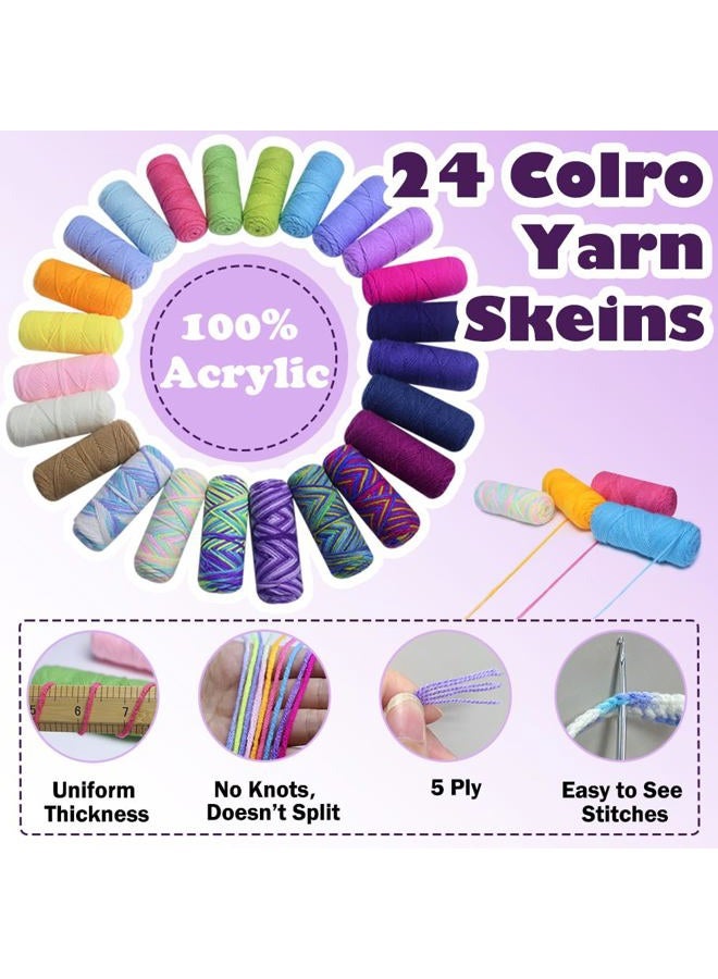 Lewhoo Crochet Kits for Beginner, 1312 Yards Acrylic Yarn Kit for Knitting and Crocheting, 25g×24 Yarn Bundles with Accessories - Image 2
