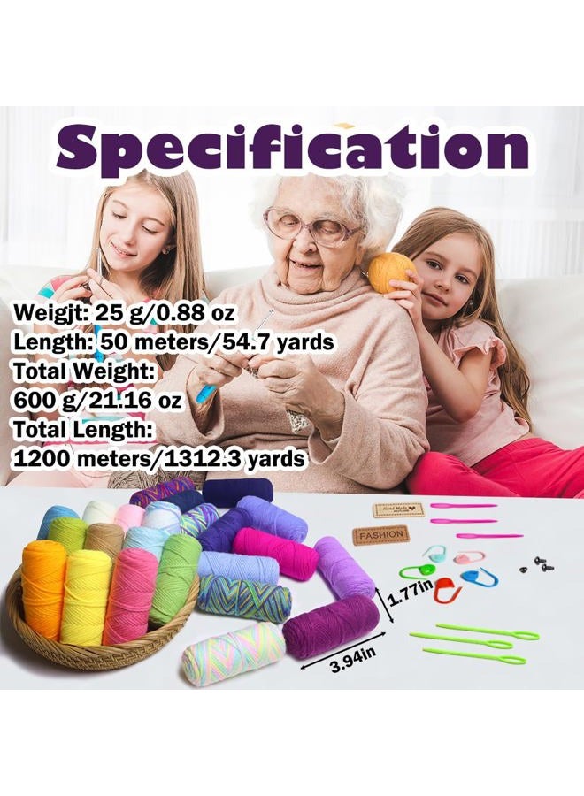 Lewhoo Crochet Kits for Beginner, 1312 Yards Acrylic Yarn Kit for Knitting and Crocheting, 25g×24 Yarn Bundles with Accessories - Image 3