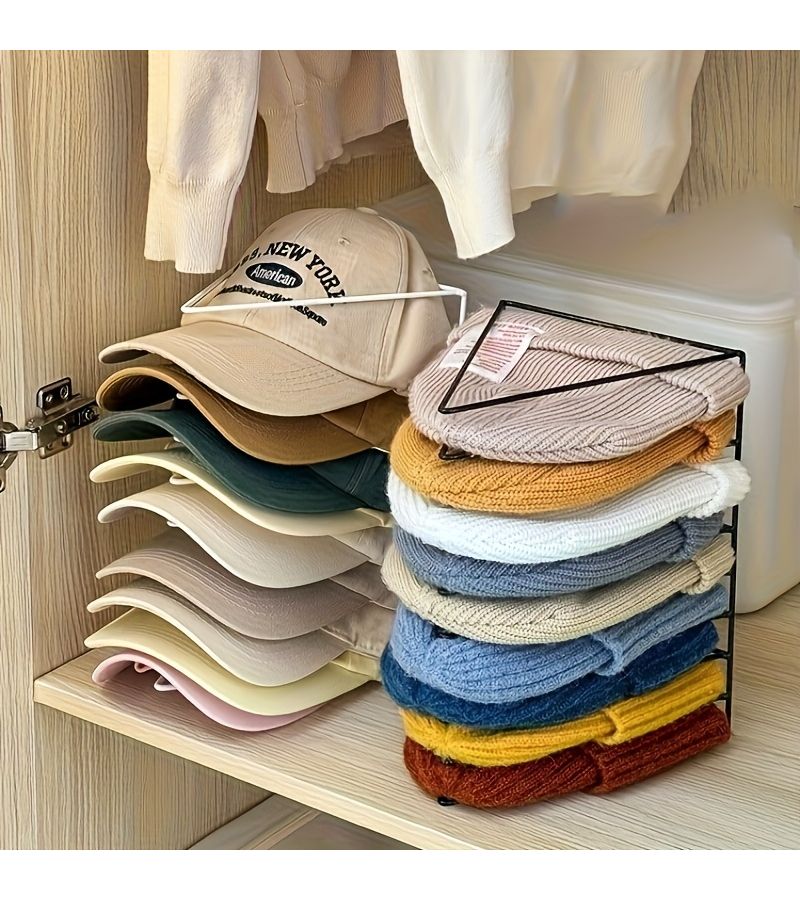 Black Metal Hat Rack Space Saving Walnut Finish Freestanding Hat Organizer Holds 18 Hats Vertical Horizontal Display Rust Resistant Stand Suitable For Desktop Wardrobe Home Office Storage - Image 1