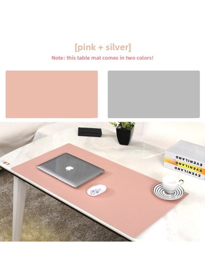 Extra Large Double-sided Pu Waterproof Mouse Pad Office Desk Mat Computer Book Desk Writing Table Pad Children's Study-Color:100*50cm [free Strap]-Pattern:Pink + Silver (double-sided) - Image 1
