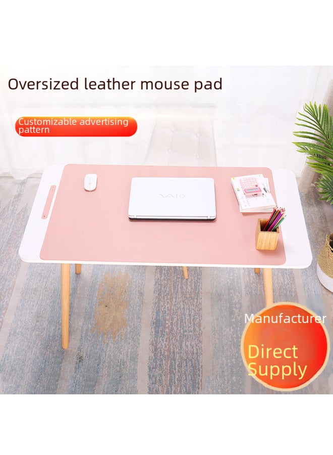 Extra Large Double-sided Pu Waterproof Mouse Pad Office Desk Mat Computer Book Desk Writing Table Pad Children's Study-Color:100*50cm [free Strap]-Pattern:Pink + Silver (double-sided) - Image 3