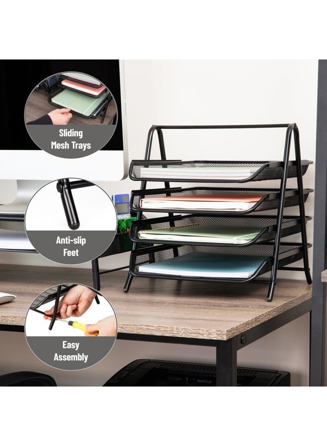 Mind Reader Desk Organizer with 4 Sliding Trays for Letters, Documents, Mail, Files, Paper, Black - Image 4