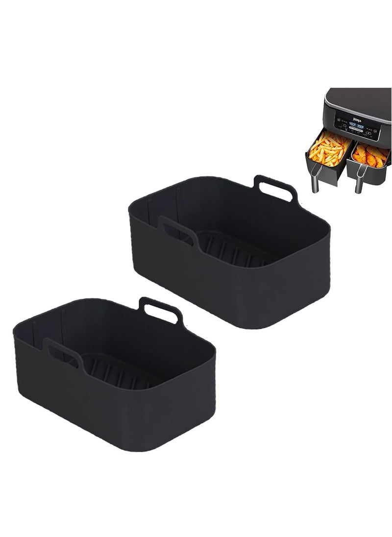 Oasisgalore 2pcs Reusable Silicone Air Fryer Pots for Ninja Foodi DZ201 - 8QT Rectangle Liners and Accessories (Black)  - Image 1