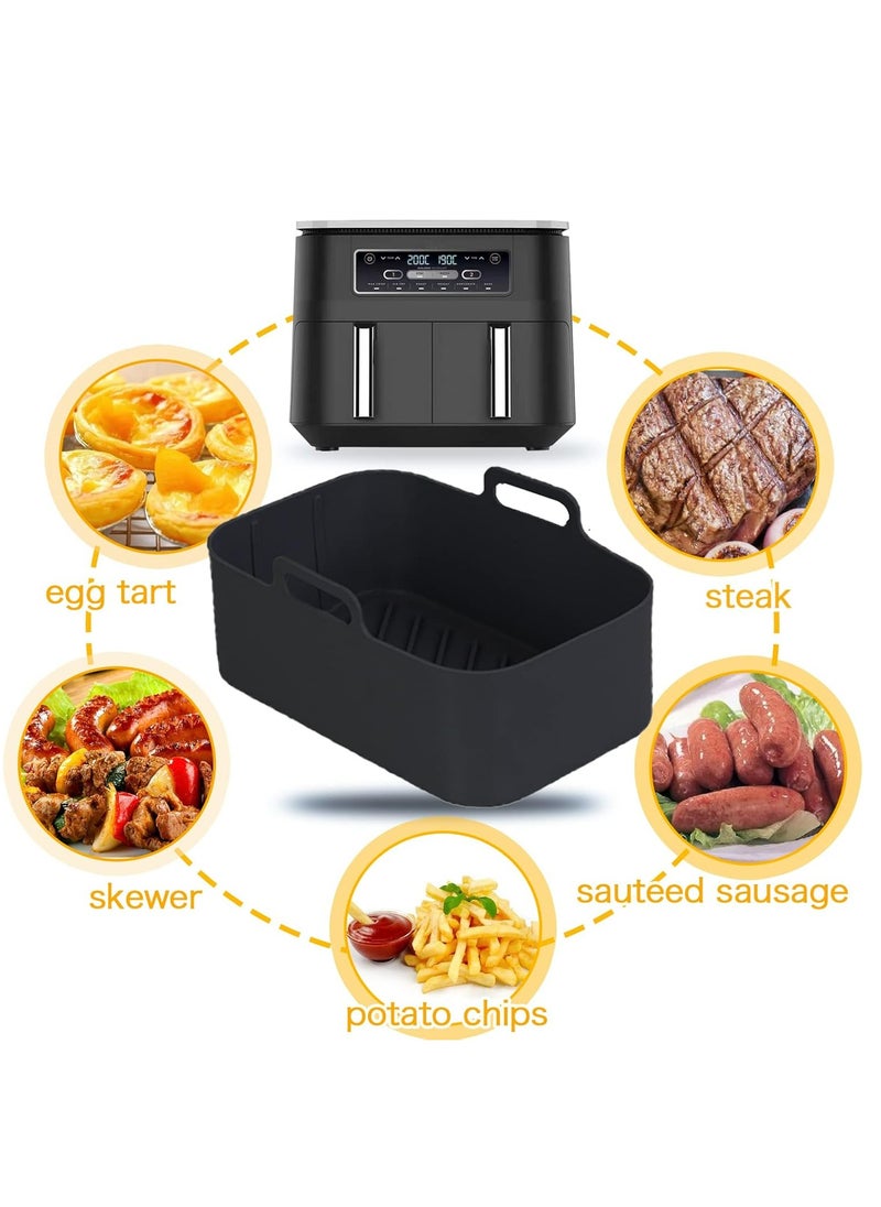 Oasisgalore 2pcs Reusable Silicone Air Fryer Pots for Ninja Foodi DZ201 - 8QT Rectangle Liners and Accessories (Black)  - Image 2