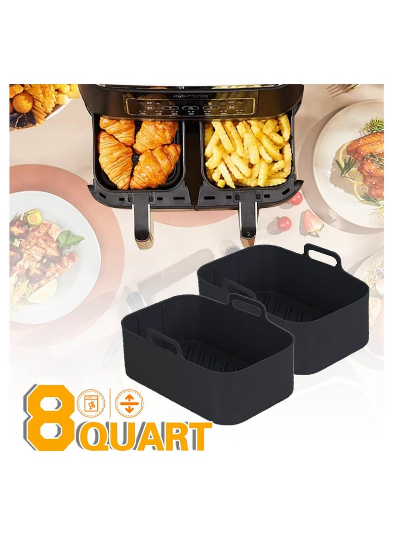 Oasisgalore 2pcs Reusable Silicone Air Fryer Pots for Ninja Foodi DZ201 - 8QT Rectangle Liners and Accessories (Black)  - Image 3