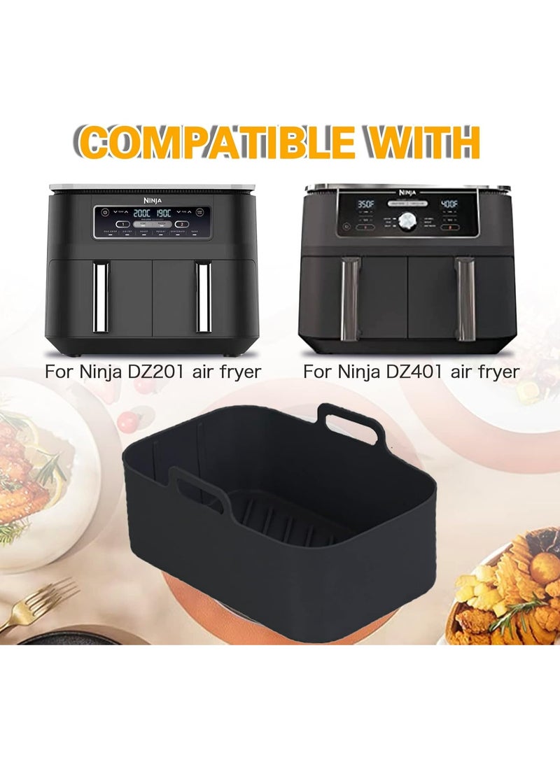 Oasisgalore 2pcs Reusable Silicone Air Fryer Pots for Ninja Foodi DZ201 - 8QT Rectangle Liners and Accessories (Black)  - Image 4