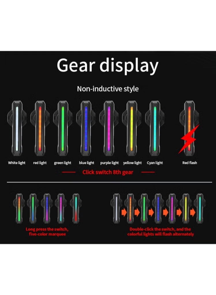 مصباح خلفي ذكي للدراجات مع استشعار الفرامل، إضاءة تحذيرية تلقائية، 9 أوضاع RGB، شحن سريع USB-C، مؤشر بطارية رقمي، مقاوم للماء IPX4 لركوب الدراجات ليلاً وعلى الطرق - Image 3