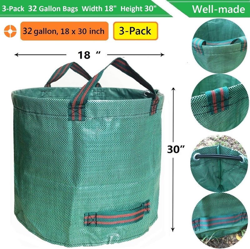 Tespher Standard 3-Pack 32 Gallon Lawn Garden Bags (D18,H30 inch) Yard Waste Bags with Gardening Gloves - Reusable Leaf Bags,Yard Debris,Trash Container,Plant Trimmings Bag,Grass Clippings,Weeds Bag 4 Handles - Image 4
