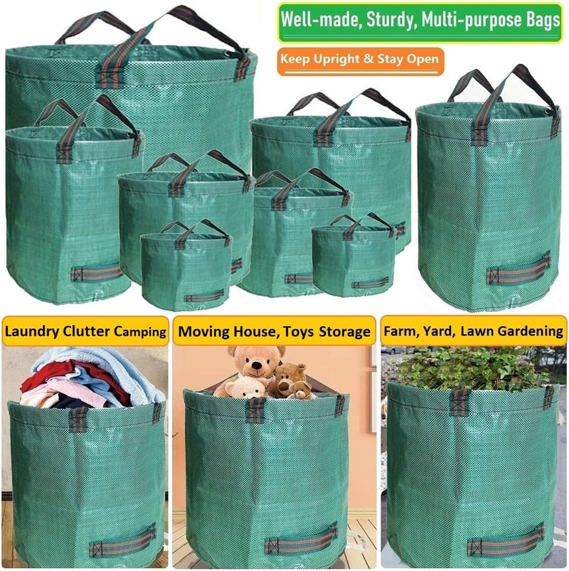 Tespher Standard 3-Pack 32 Gallon Lawn Garden Bags (D18,H30 inch) Yard Waste Bags with Gardening Gloves - Reusable Leaf Bags,Yard Debris,Trash Container,Plant Trimmings Bag,Grass Clippings,Weeds Bag 4 Handles - Image 3