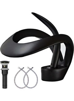 Generic Vosomgssa Elegant Waterfall Bathroom Faucet Single Handle 1-Hole Bathroom Vessel Sink Faucet Solid Brass Lavatory Vanity Sink Faucet with PoP UP Drain, Black  - Image 1