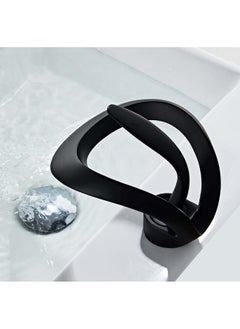 Generic Vosomgssa Elegant Waterfall Bathroom Faucet Single Handle 1-Hole Bathroom Vessel Sink Faucet Solid Brass Lavatory Vanity Sink Faucet with PoP UP Drain, Black  - Image 2