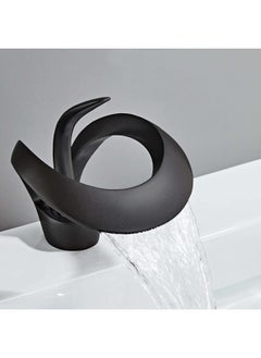 Generic Vosomgssa Elegant Waterfall Bathroom Faucet Single Handle 1-Hole Bathroom Vessel Sink Faucet Solid Brass Lavatory Vanity Sink Faucet with PoP UP Drain, Black  - Image 3