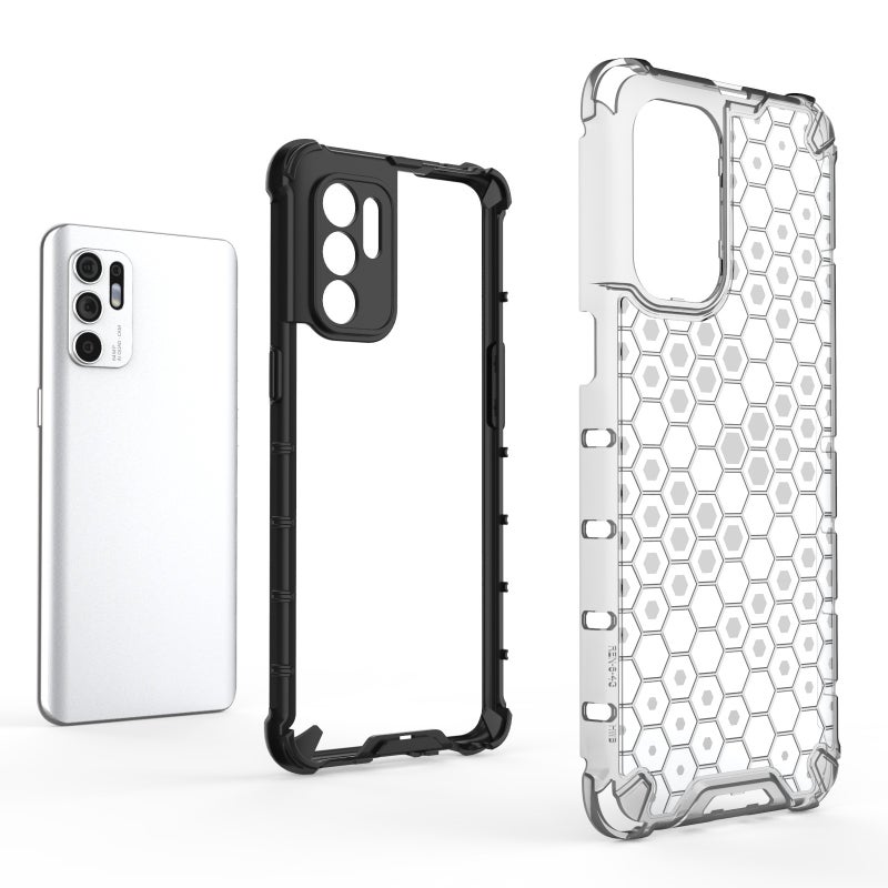 HuHa Case Cover For OPPO Reno6 4G Shockproof Honeycomb PC + TPU Case(White) - Image 4