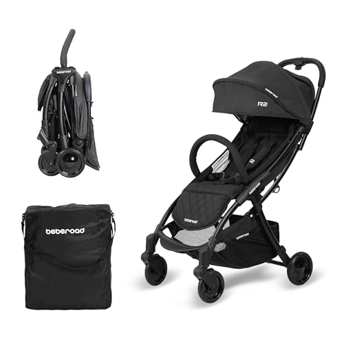 Beberoad Love R2 Small Travel Stroller Compact Strollers Foldable Lightweight Baby Stroller for Airplane, Infant Toddler Stroller with Adjustable Backrest, Cup Holder and Waterproof Canopy, Black - Image 1