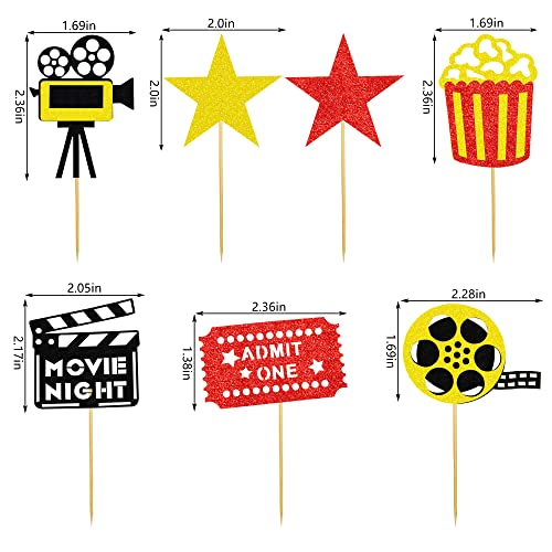 KDPATFAV 12 PCS Cake Topper Glitter Cupcake Toppers Picks Movie Night Birthday Party Decoration for Movie Theme Birthday Party Baby Shower Supplies - Image 3