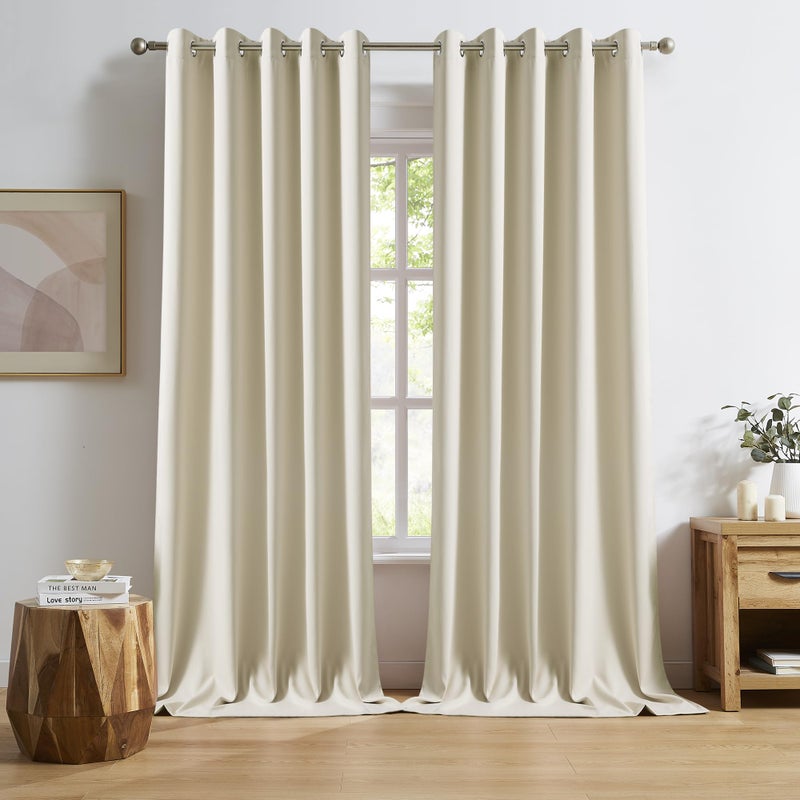 DUALIFE DUALIFE Extra Long Cream Beige 120 Inch Length Curtains 10 FT Blackout Window Drapes for Bedroom Room Darkening Grommet Curtains 60 x 120 Inches Long Buttercream 2 Panels 