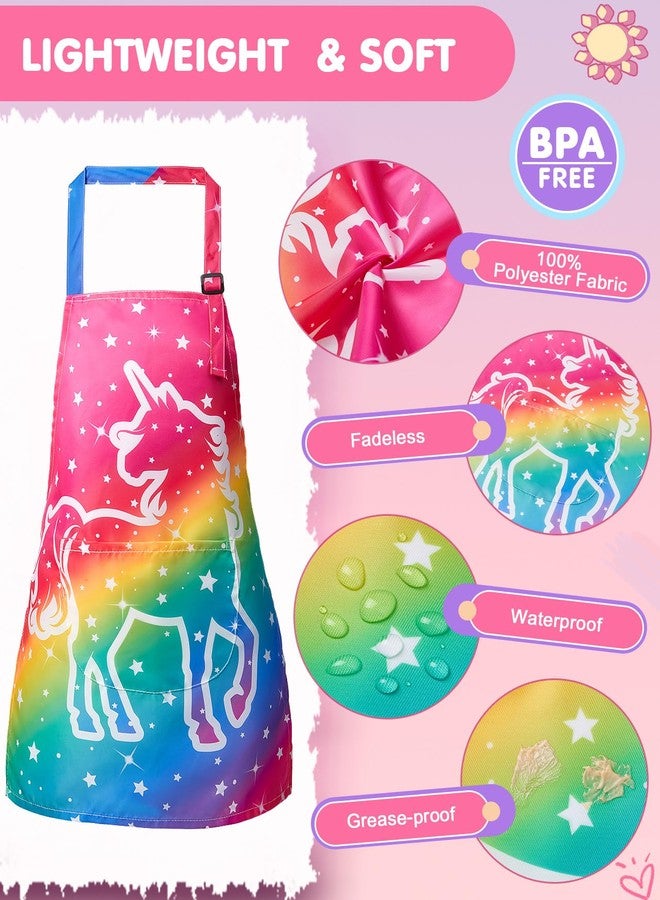 Lictin 2 Pack Kids Apron for Girls Boys Aprons for Cooking, Waterproof Art Apron with Pockets for Kids Painting Cooking Baking (4-12 Years), Red Unicorn - Image 2