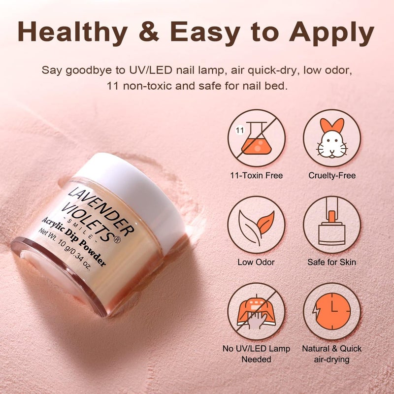 Lavender Violets 12Pcs Dip Powder Nail Kit - 6 Nude Pink Neutral Colors Dipping Powder System with Base & Top Coat Activator for French Manicure at Home M204 - Image 5