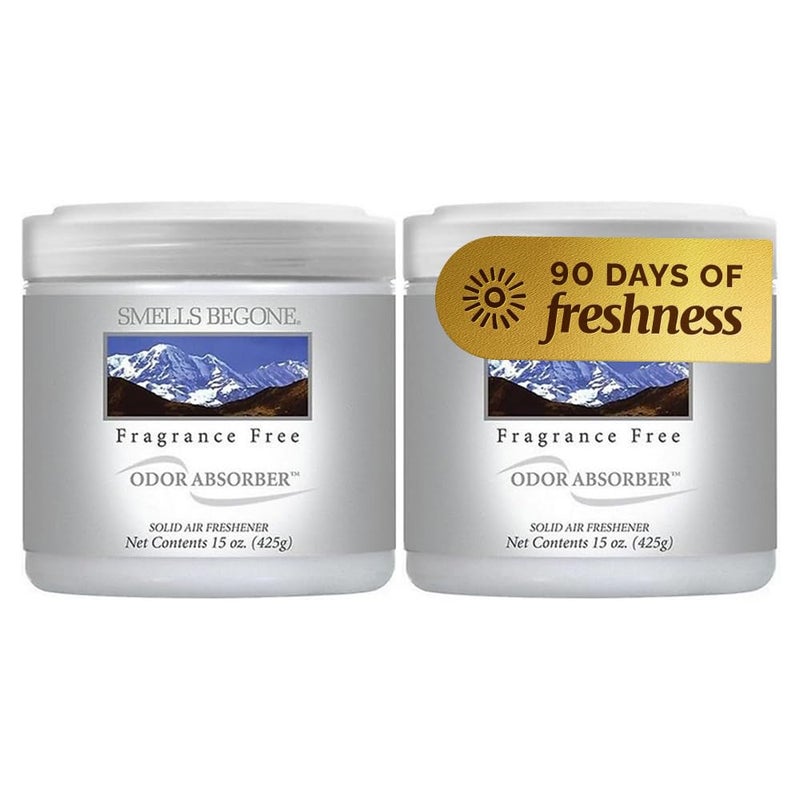 SMELLS BEGONE Air Freshener Odor Absorber Gel - 15 oz, Pack of 2 - Absorbs and Eliminates Odor in Pet Areas, Bathrooms, Cars, & Boats - Made with Essential Oils - Fragrance Free - Image 1