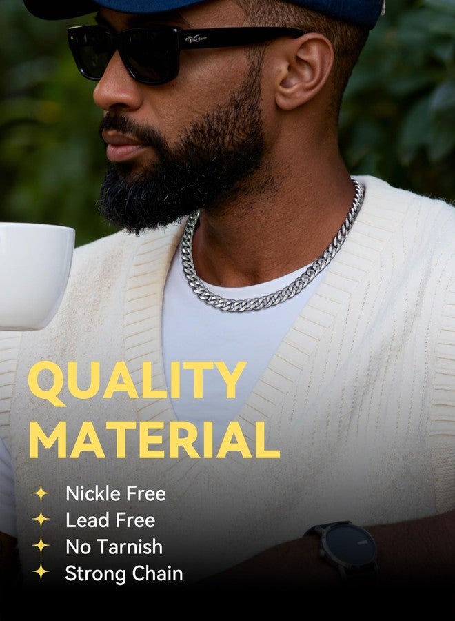 ChainsHouse Miami Cuban Chain Necklace for Men, Stainless Steel Mens Cuban Link Chain, 9mm Wide Hip Hop Mens Jewelry, 20" - Image 2