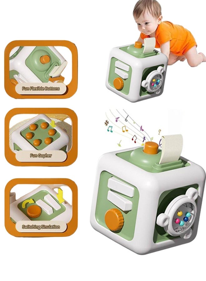 Busy Board Toy Busy Cube, Travel Sensory Toys for Baby, Learning Fine Motor Skills,6 in 1 Activity Cube,for Boy and Girl(Green) - Image 1
