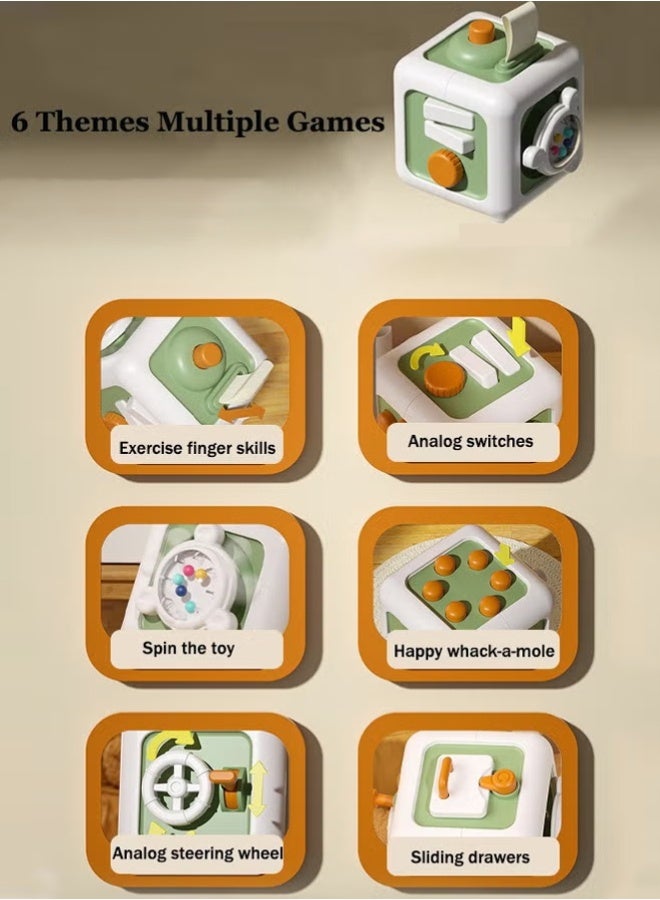 Busy Board Toy Busy Cube, Travel Sensory Toys for Baby, Learning Fine Motor Skills,6 in 1 Activity Cube,for Boy and Girl(Green) - Image 3